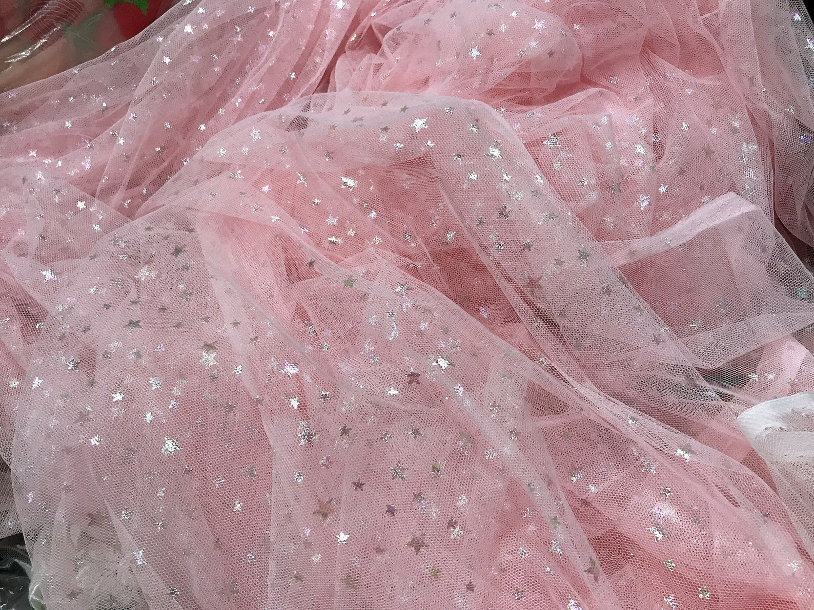 Pink Tulle Fabric Colorful Stars Pattern Lace Fabric for Party | Etsy