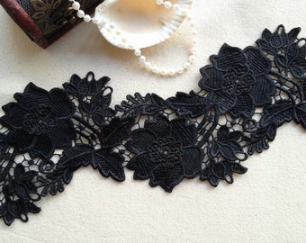 Black Lace Venice Lace Trims for Jewelry Design, Burlesque, Millinery, Gothic, Costume Design