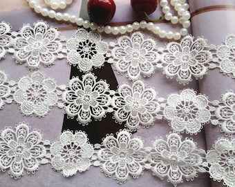 Off White Venise Lace Trim - 2 yards for Wedding Dress Supplies Costume Design Flower Applique Lace Trim