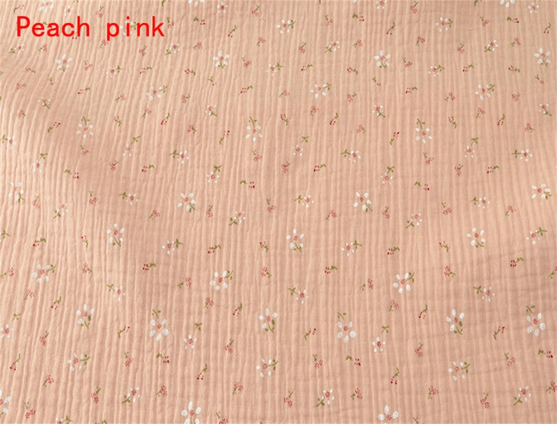 100% Double Gauze Cotton Fabric, Cotton Crepe fabric, Floral Print Fabric, Cotton Muslin Fabric, 53.1" Wide Fabric By yard Peach pink