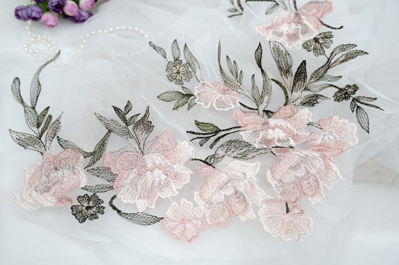 Pink Rose Flower Applique With Green Leaf Trim Applique for Etsy