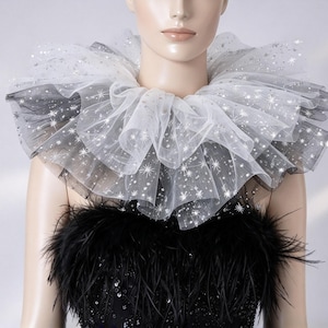 Collar y puños ajustables de tul para payaso bufón galáctico, cuello falso con volantes de malla brillante, accesorios para disfraces de circo y cosplay.