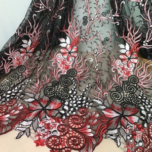 Black Red Fabric, Guipure Flower Embroidery Lace, Wedding Gown Fabric, Dresses Lace