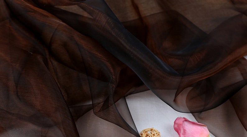 Two Tone Sheer Organza Fabric Voile for Tutu Dress, Doll Dress, Wedding Dress Party Decor - 10 Colors #12 Dark coffee