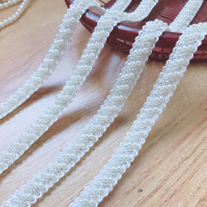 Beaded Trim Ivory Pearl and Silver Beads Lace Trim For Bridal, Headbands, Jewelry, Costumes, Crafts image 2