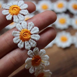 Daisies Trim, Flower Trim Lace, Off white and Orange Flower, Flower Applique Lace, Headband or Scrapbooking Accessories image 4