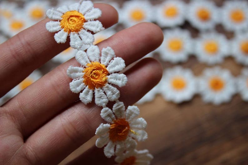 Daisies Trim, Flower Trim Lace, Off white and Orange Flower, Flower Applique Lace, Headband or Scrapbooking Accessories image 4