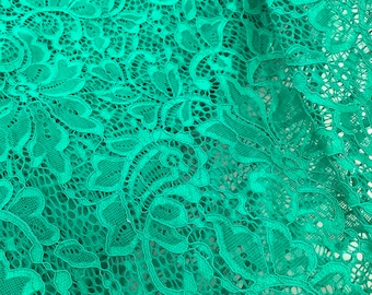 Tecido elástico verde, tecido de renda elástica de 59" de largura, tecido de renda para vestido de noite