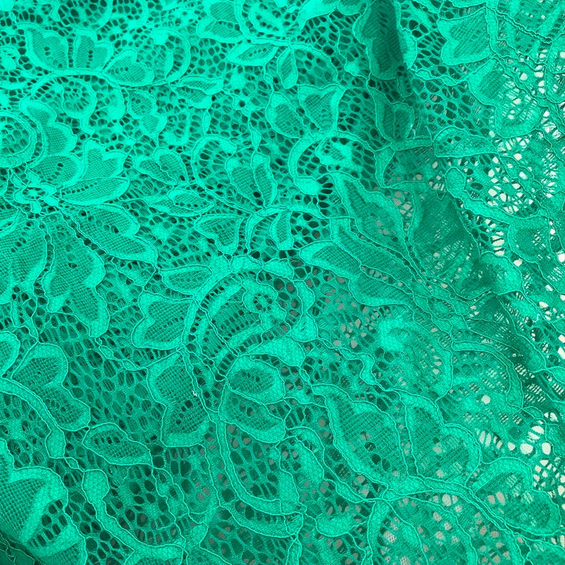 Green Stretch Fabric, 59" wide Elastic Lace Fabric, Evening Dress Lace Fabric #9 Green