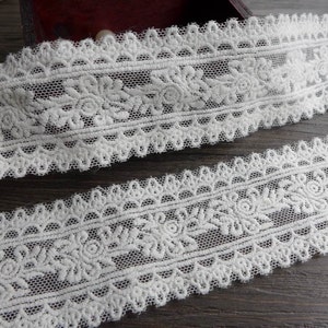 LACE Trimming - Off white Cotton Lace 1.5&quot; Embroidery Mesh Lace Fabric for Weddings, Doll, Quilt, Cakes, Sewing