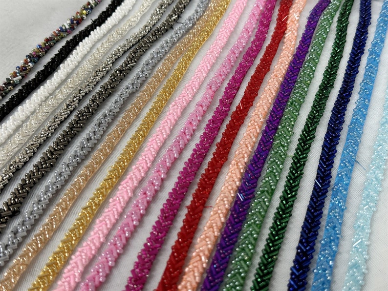 Exquisite Beaded Trim 0.2 Wide Wedding Beaded Lace for Gown Straps, Headbands, Sashes Belt or Cake decoration 20 colors image 4