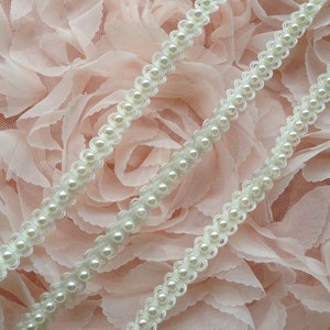 Beaded Trim - White Pearls Elastic Bridal Headband for Baby, Hats, Bracelet, Newborn Headband