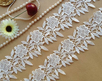 Off White Cotton Floral Lace Embroidery Lace Trim for bridal, baby headband, lingerie, garter
