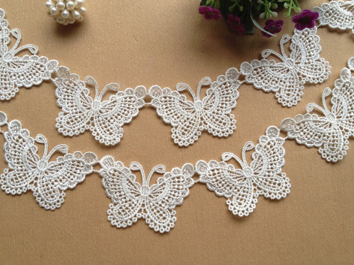 SALE White Lovely Butterfly Lace Trim Venice Lace Butterfly Etsy