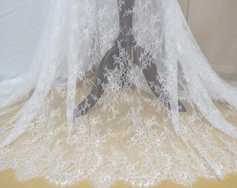 Chantilly Lace Fabric Soft White Eyelash Lace Wedding Dress Fabric for Bridesmaid Dress, Mantilla Veil, Bridal Lace Robe