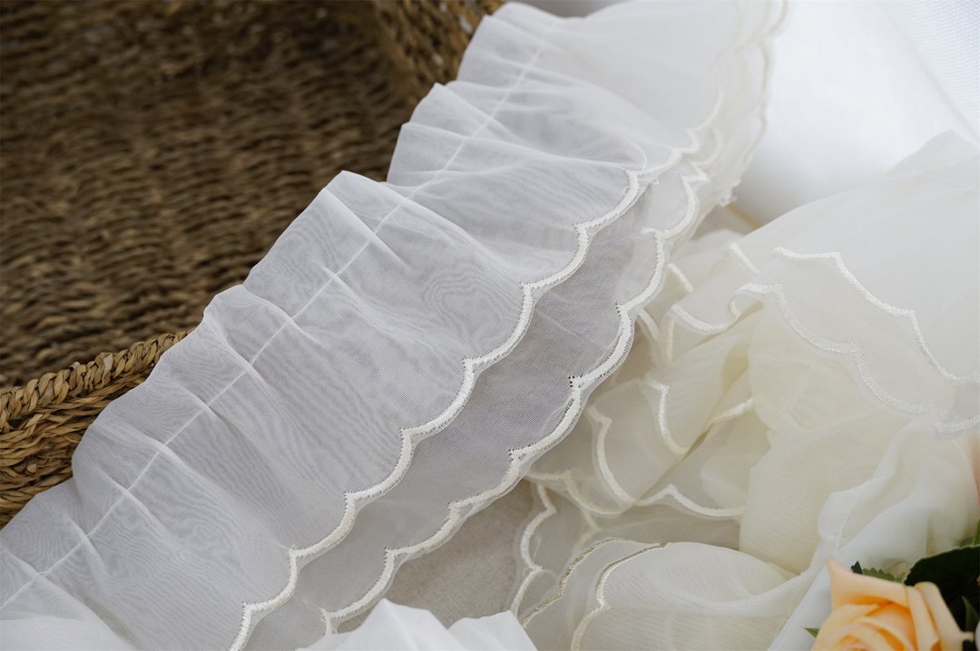 Scallop Ruffle Edge Champagne Double Ruffled Lace Scallop Edge Chiffon Lace Trim for Doll ...
