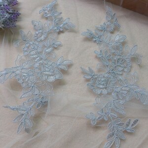 Smoky Gray Embroidery Lace Applique Pair for Sweaters, Bridal, Ballroom Dance, Costumes