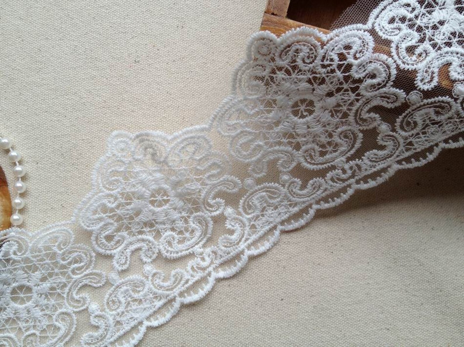 Off White Scalloped Embroidery Lace Trim Bridal Wedding Lace | Etsy