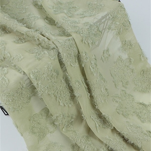 Shabby Fabric, Sage Green Chiffon Jacquard Fabric for Summer Dress, Beach Dress, Chiffon Dress
