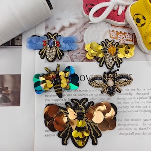 Parche de abeja colorido, adorno de animal, parche con cuentas y diamantes de imitación para decorar mochilas escolares.
