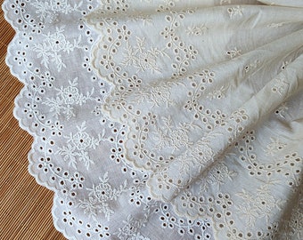 Beige / Off white Floral Cotton Eyelet Trim Lace for Girl Dresses, Cuffs, Curtains