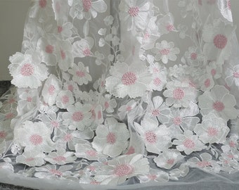 Belle broderie marguerite 3D avec appliques en tulle et tissu pour mini robe, robe de fille de fleur de princesse, costumes