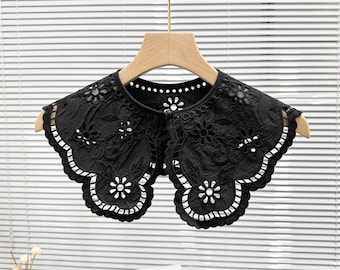 Schwarz gestickte aushöhlen Blume Abnehmbarer Spitzenkragen für Kleid, Tops, Hemd, Bekleidungszubehör