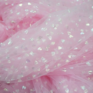 Pink Tulle Lace Gradient Pink Mini Hearts Lace Fabric for Girl Tutu Dress Dress Wedding Ceremony or Valentines Day