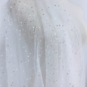 Fancy Tulle Bridal Lace Fabric Silver Sequin Fabric for Bridal Cape ...