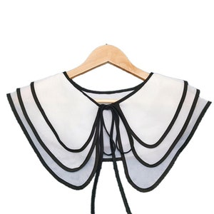 Organza Fake Collar, Detachable Peter Pan Collar, Off white / Black Lace Collar, Clothes Accessory F white+black