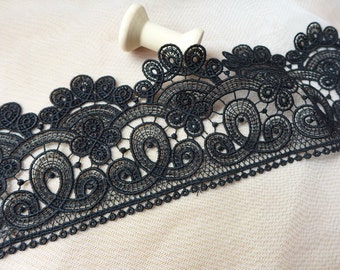 Beautiful trim, black scalloped lace, venice lace trim for wedding, quilt, costume design