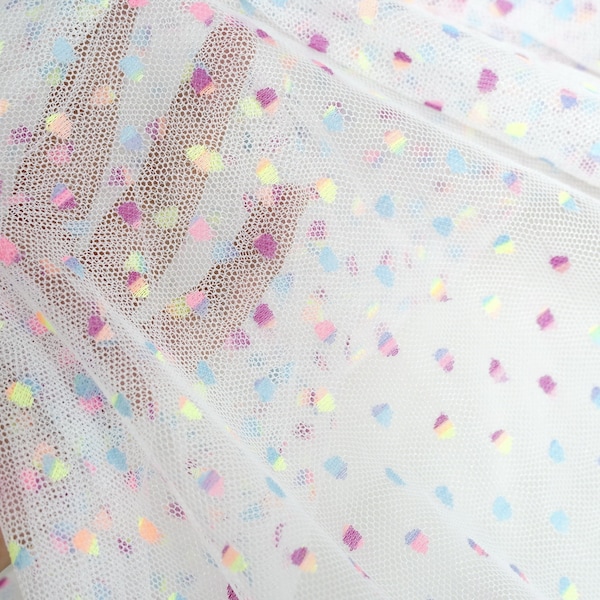 Soft Elastic Colorful Polka Dot Tulle Mesh Lace Fabric for Wedding Dress, Lingerie, Costumes