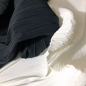 Chic Stiff Pleated Fabric, Off white / Black Pleated Polyester Fabric, Thick Pleated Textured Fabric By the yard