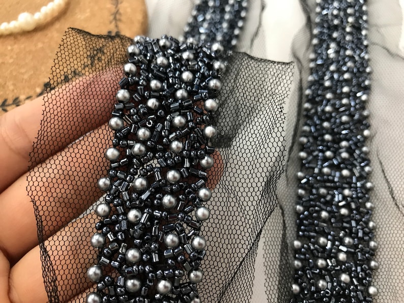 Navy Beaded Lace Trim for Wedding Gown Prom Dress Bridal Etsy