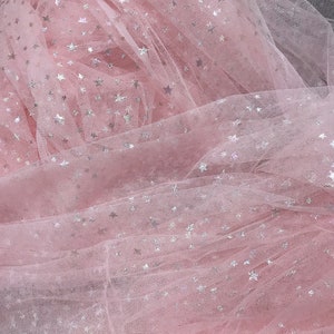 Rosa tüll Stoff bunte Sterne Muster Spitzenstoff für Partykleid, Tutus Kleid oder Hochzeit Dekoration
