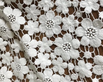 Off White Cotton Lace Fabric Charming Floral Flowers Fabric for Bridal, Girl Dress, Wedding Gowns, Home Decoration