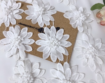 Double flowers lace, off white venice flowers applique trims, bridal lace trim, 3d flower lace trim