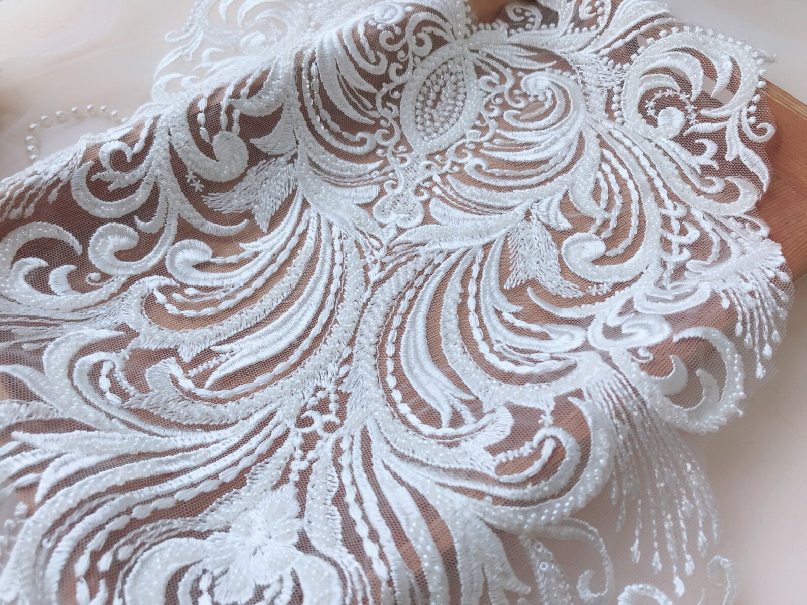 Ivory Hand Beaded Lace Gervaise