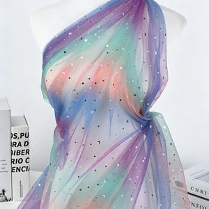21 kleuren - Zachte kleurovergang pailletten, sterren en maan tule, toneeljurk, prinsessenjurk voor een verjaardag, decoratieve kerstachtergrondstof
