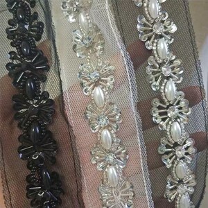 Beaded Trims, Lace Beaded Trimming for Bridal Bridesmaid Gown, Baby Headband, Beaded Sash, Dress Belt