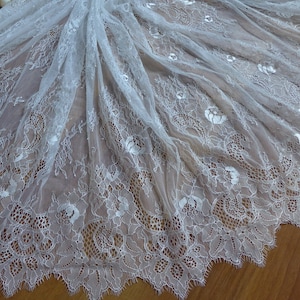White Eyelash Trim French Chantilly Lace Fabric Scalloped Edging Lace 3 Yards