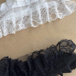 BLACK / OFF WHITE Ruffled Chiffon Lace Trim for Bridal, Baby Dress, Collar Applique, Costume Design image 9