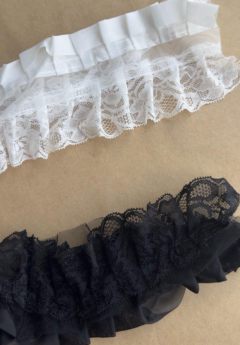 BLACK / OFF WHITE Ruffled Chiffon Lace Trim for Bridal, Baby Dress, Collar Applique, Costume Design image 9