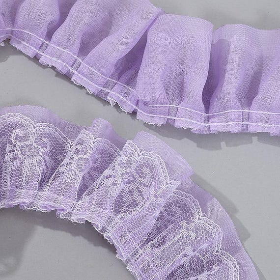2 Yards White Ruffled Lace Trim, Chiffon Lace Fabric, Folded