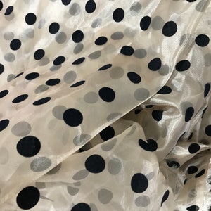 2CM Polka Dots Fabric, Sheer Organza Black Polka Dot Lace Fabric, Retro Flocking Dots Organza Tulle Fabric Khaki