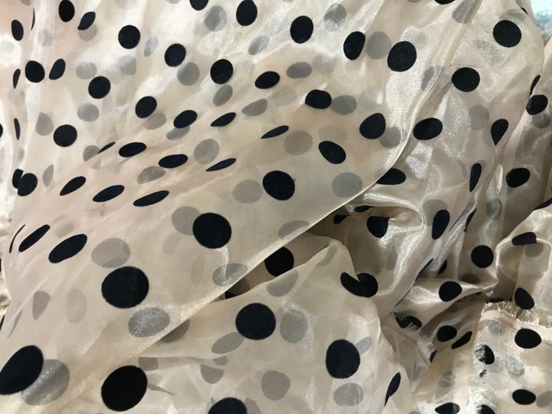 2CM Polka Dots Fabric, Sheer Organza Black Polka Dot Lace Fabric, Retro Flocking Dots Organza Tulle Fabric Khaki