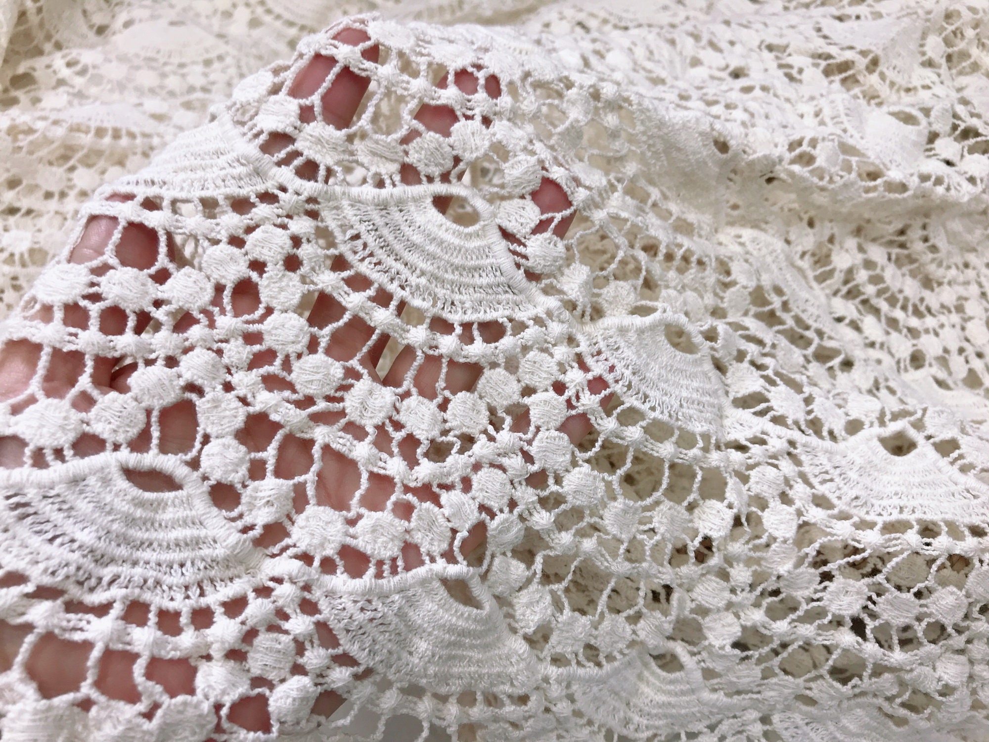 Retro Crochet Hollowed Cotton Fabric Beige Cotton Guipure | Etsy