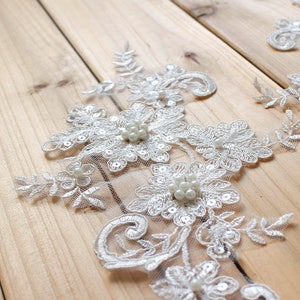 Off white bridal headpiece, alencon pearl beaded applique, wedding lace appplique with sequins image 3