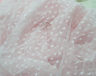 Soft Tulle Fabric with Hearts Pattern Lace Fabric for Bridal Dress, Girl Tutu Skirt, Veils, Party wedding decoration