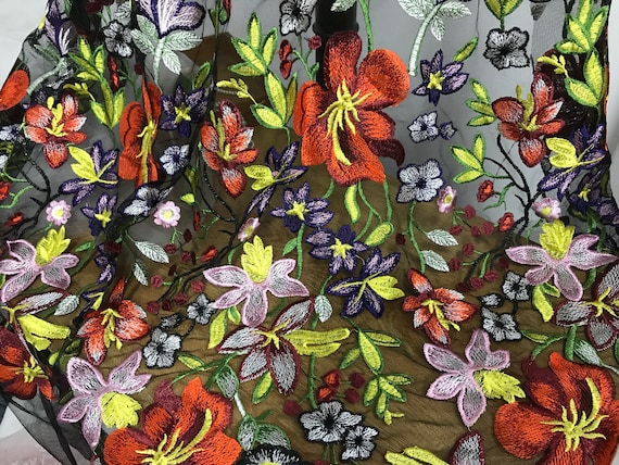 Tissu dentelle multicolore tissu dentelle florale fleurs colorees pour robe de bal robe de mariee a fleurs hauts en dentelle Etsy France
